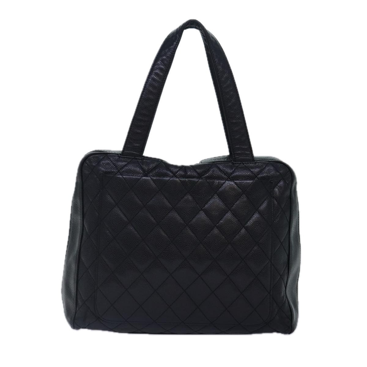 Chanel Vintage Cc Zip Around Bowler Bag Quilted Caviar Black Leather Handbag (Pre-Loved)
