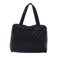 Chanel Vintage Cc Zip Around Bowler Bag Quilted Caviar Black Leather Handbag (Pre-Loved)