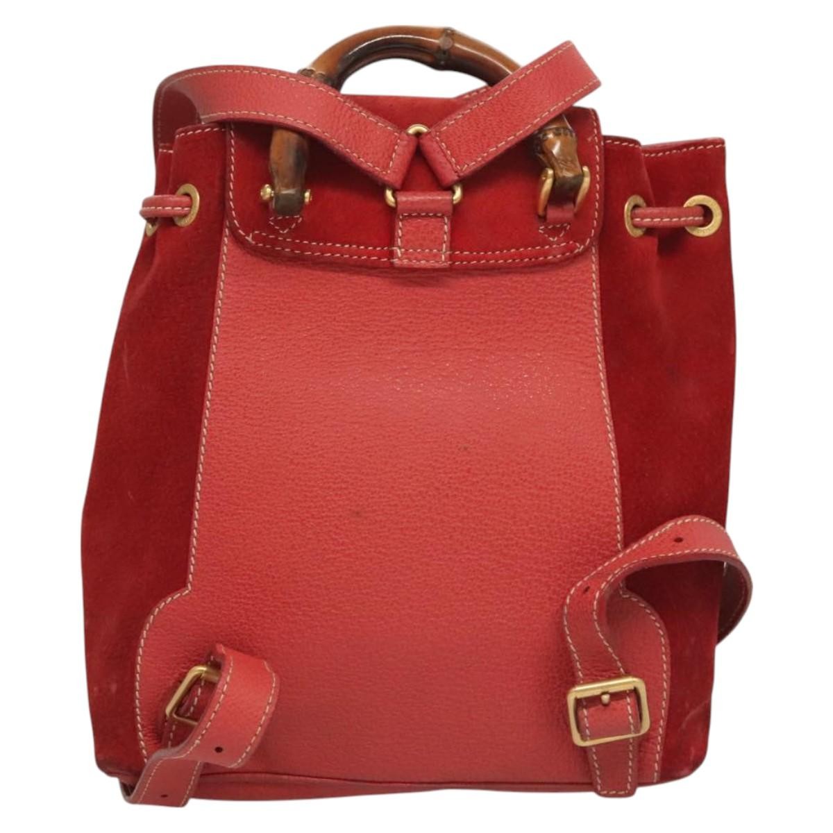 【VINTAGE GUCCI/グッチ】Bamboo backpack suede Gucci Vintage Bamboo Backpack Suede Red Suede Backpack Bag