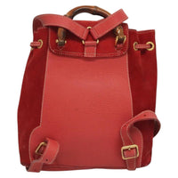 Gucci Vintage Bamboo Backpack Suede Red Suede Backpack Bag (Authentic Pre-Loved)