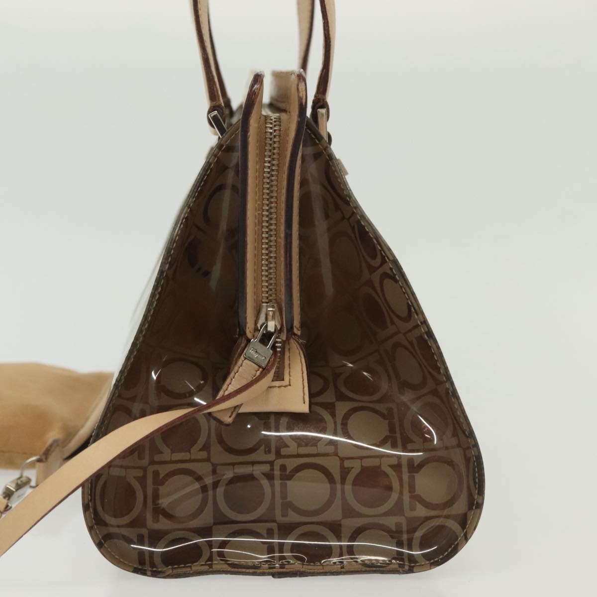 Salvatore Ferragamo Gancini Tote Vinyl Brown Plastic Tote Bag Bag (Authentic Pre-Loved)