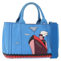 Prada Canapa Convertible Tote Canvas With Applique Blue Canvas Tote Bag Bag (Pre-Loved)