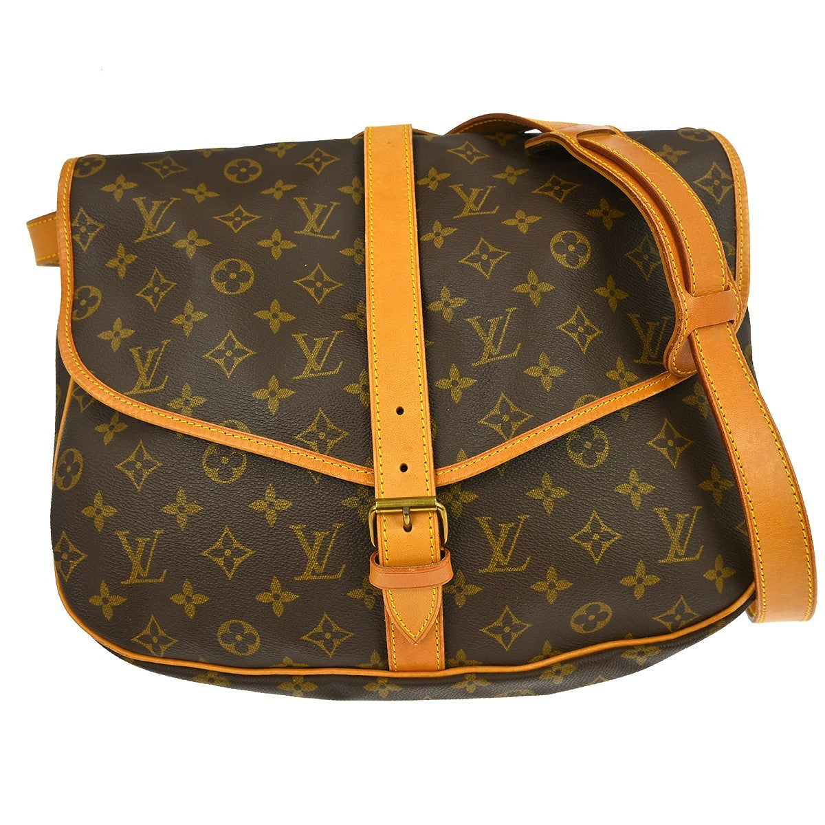 Louis Vuitton Saumur Handbag Monogram Canvas Brown Canvas Shoulder Bag Bag (Pre-Loved)
