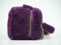 Chanel Coconing Top Handle Vanity Case With Chain Quilted Shearling Purple Faux_Fur Clutche & Pouche Bag (Authentic Pre-Loved)
