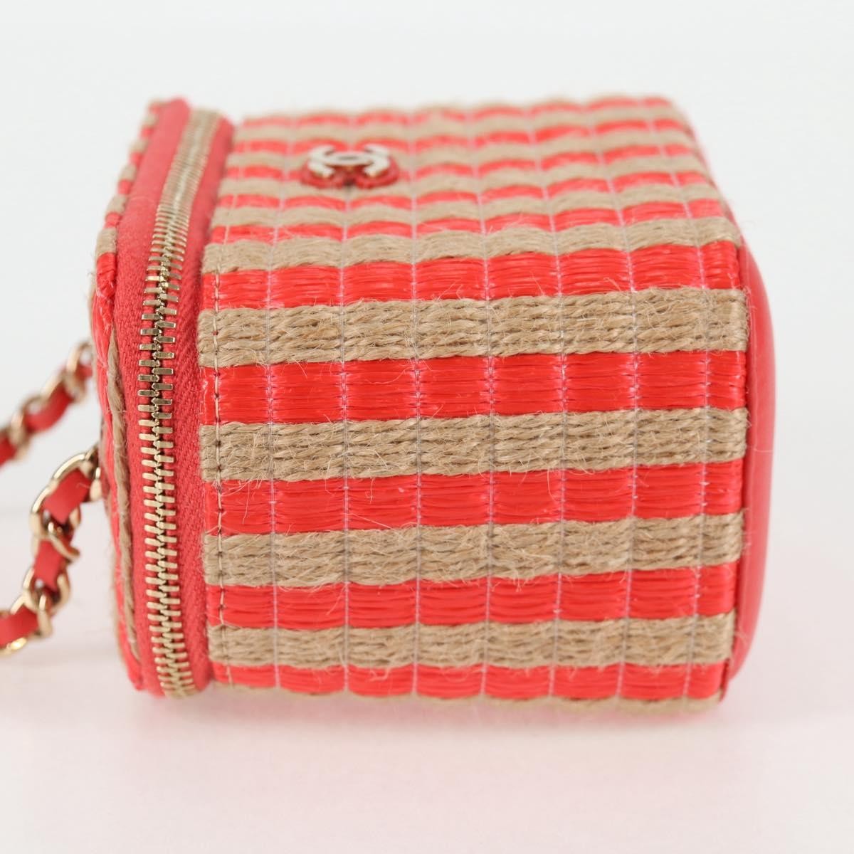 Chanel Classic Vanity Case With Chain Striped Raffia And Jute Red Canvas Shoulder Bag Bag (Authentic Pre-Loved)