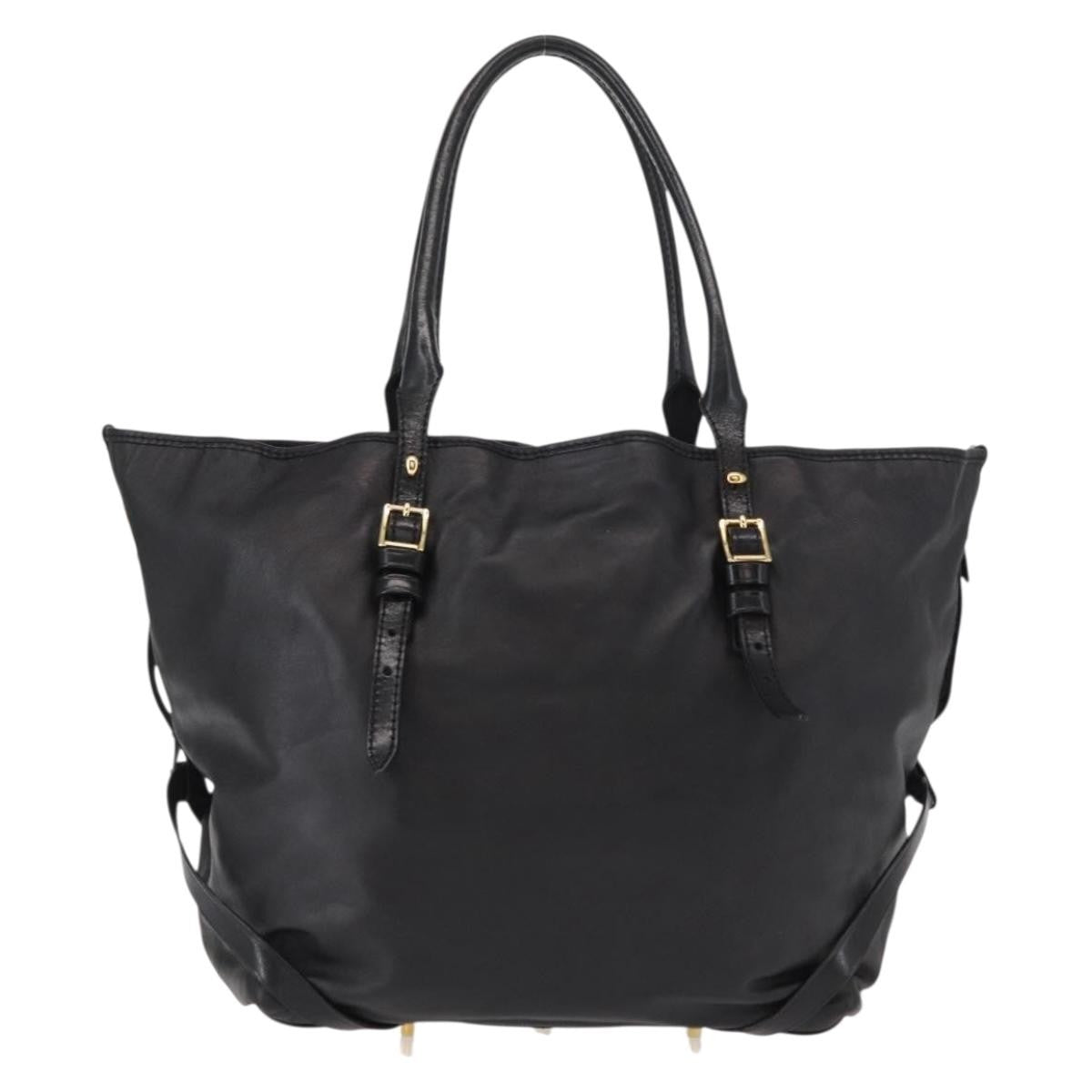 Burberry Vintage Tote Leather Black Leather Tote Bag Bag (Authentic Pre-Loved)