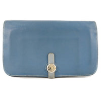 Hermes Dogon Duo Combined Wallet Leather Blue Calfskin Wallets Accessory (Authentic Pre-Loved)