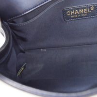 Chanel Boy Flap Bag Cube Embossed Lambskin Navy Leather Shoulder Bag Bag (Authentic Pre-Loved)