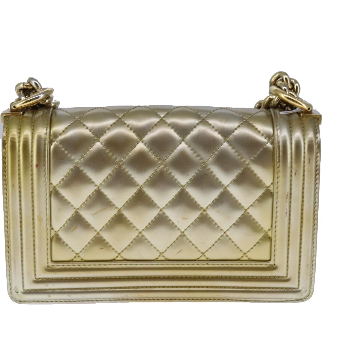Chanel Boy Flap Bag Quilted Patent Gold Patent_Leather Shoulder Bag Bag (Authentic Pre-Loved)