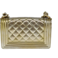 Chanel Boy Flap Bag Quilted Patent Gold Patent_Leather Shoulder Bag Bag (Authentic Pre-Loved)