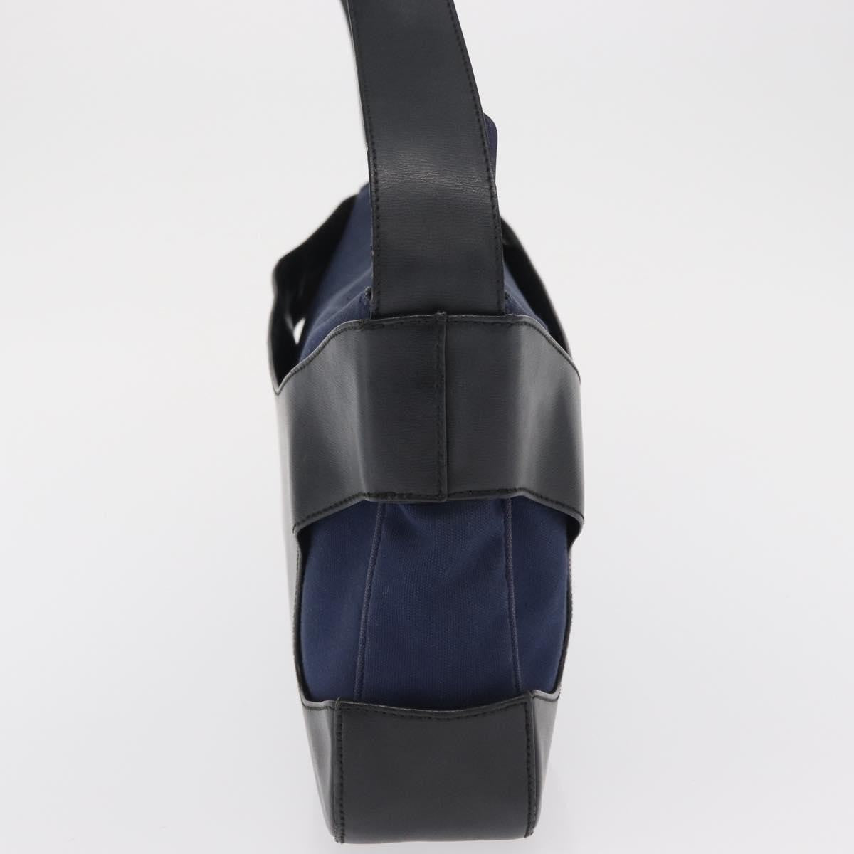 Salvatore Ferragamo Cut Out Shoulder Bag Canvas And Leather Navy Canvas Shoulder Bag Bag (Pre-Loved)
