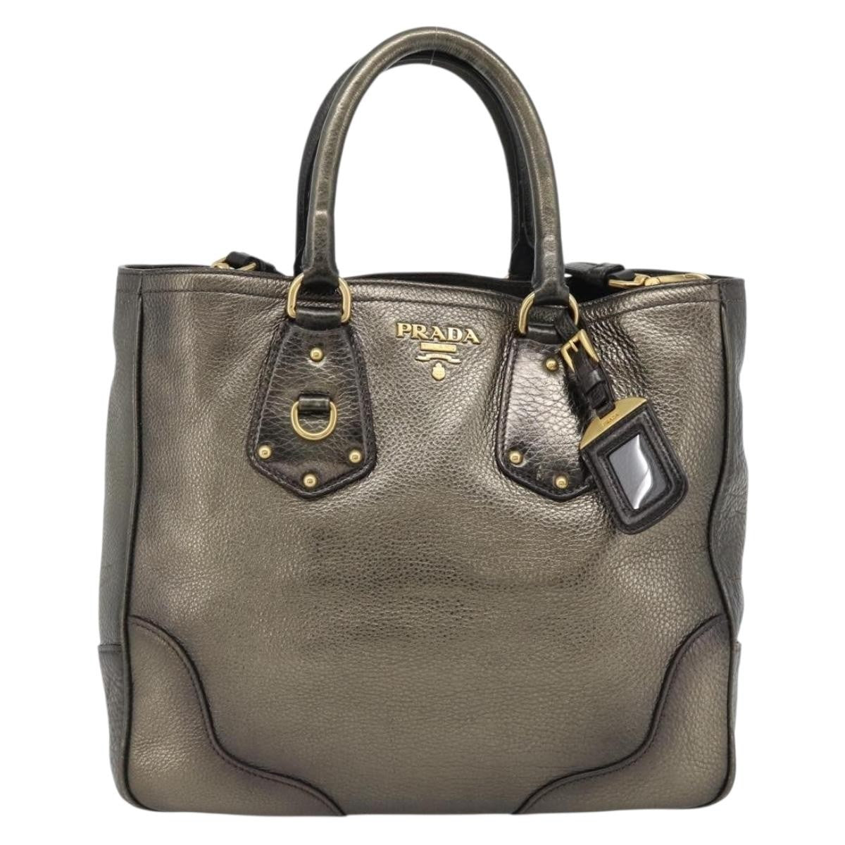 Prada Braided Handle Open Tote Vitello Daino Gold Leather Tote Bag Bag (Authentic Pre-Loved)