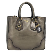 Prada Braided Handle Open Tote Vitello Daino Gold Leather Tote Bag Bag (Authentic Pre-Loved)