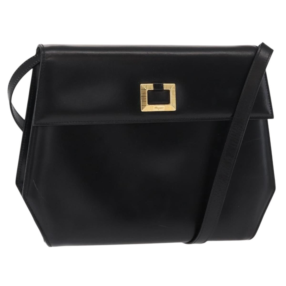 Salvatore Ferragamo Gancini Shoulder Bag Leather Black Leather Shoulder Bag Bag (Authentic Pre-Loved)