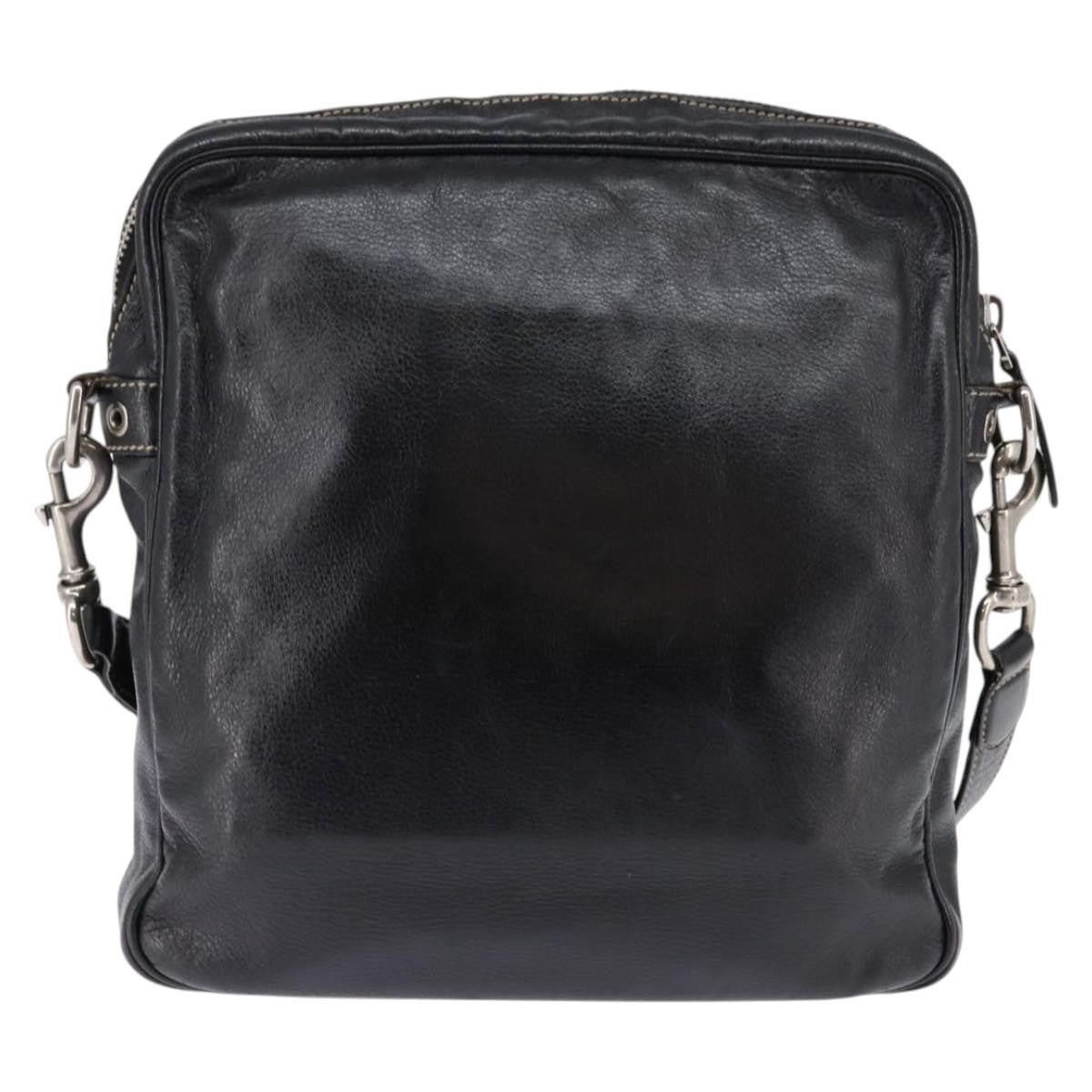 Gucci Front Zip Messenger Leather Black Leather Shoulder Bag Bag (Pre-Loved)
