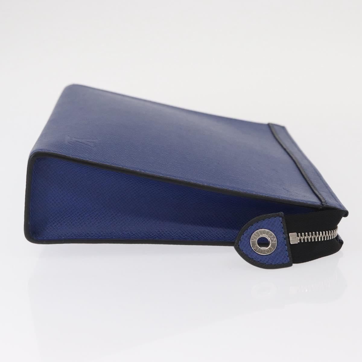 Louis Vuitton Pochette Voyage Taiga Leather Blue Leather Clutche & Pouche Bag (Authentic Pre-Loved)
