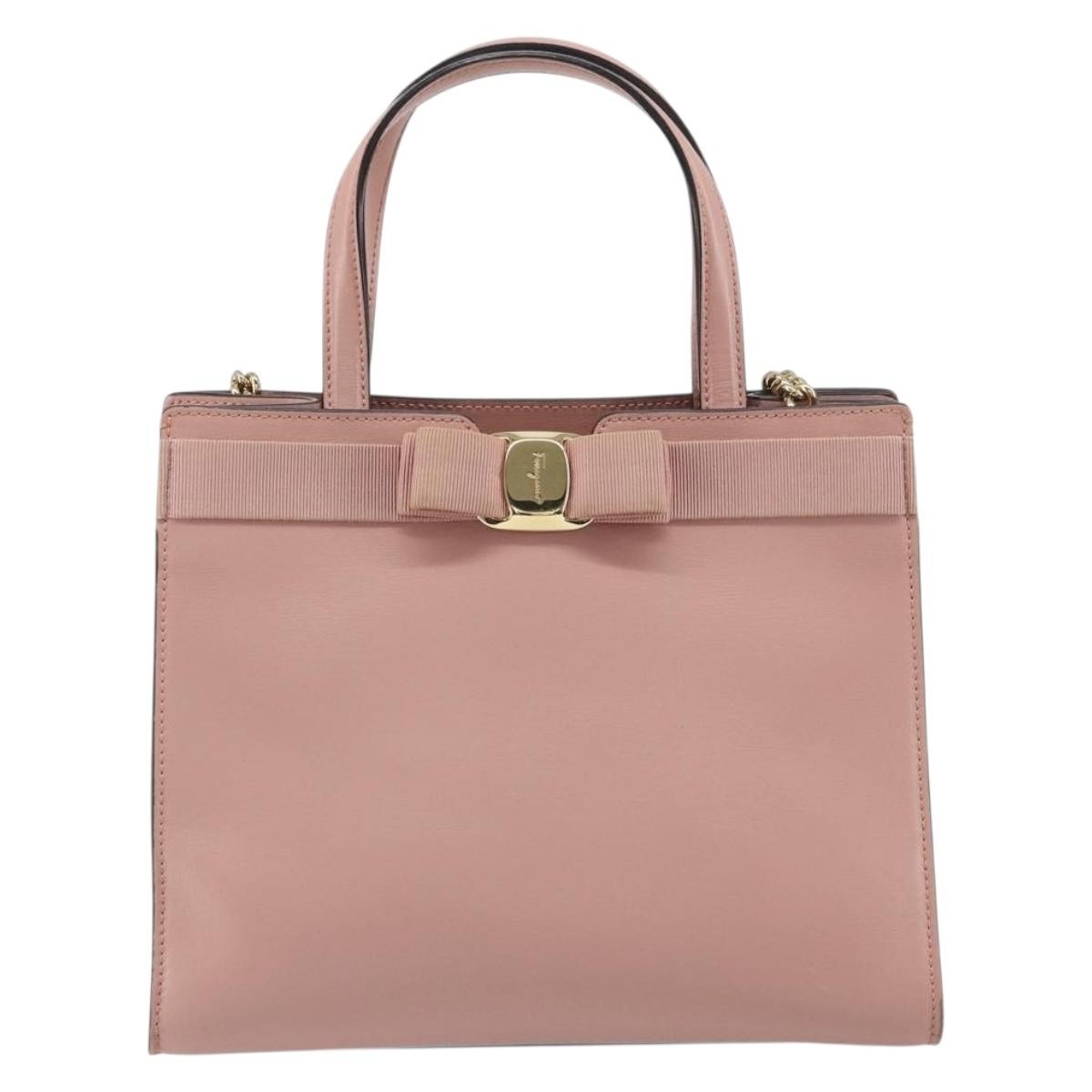 Salvatore Ferragamo Vara Bow Top Handle Convertible Tote Leather Pink Leather Tote Bag Bag (Pre-Loved)