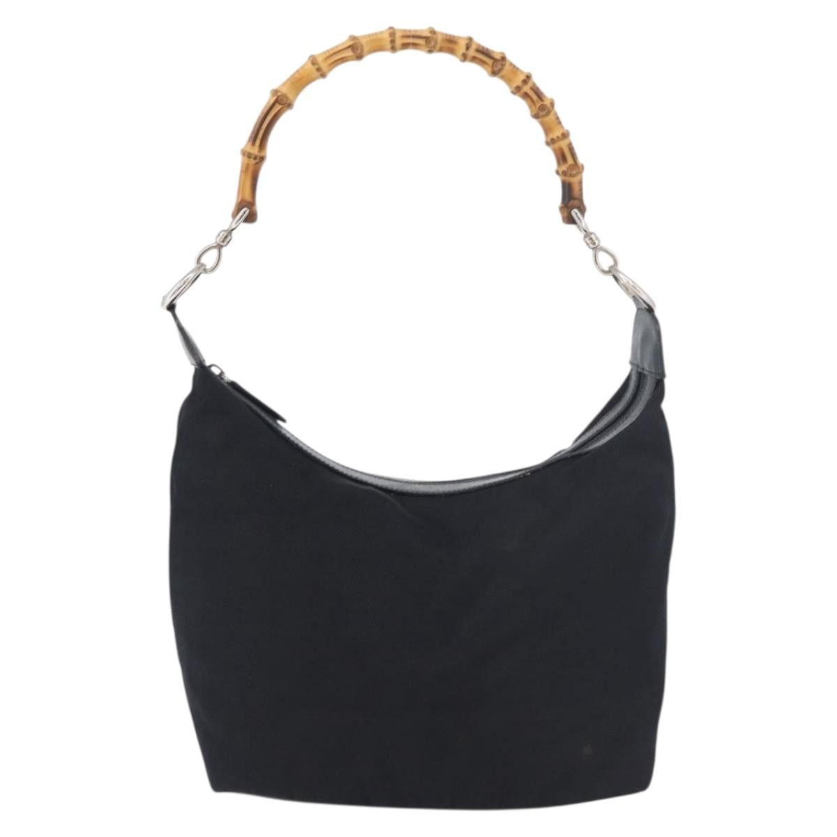 Gucci Vintage Bamboo Hobo Nylon Navy Nylon Shoulder Bag Bag (Pre-Loved)
