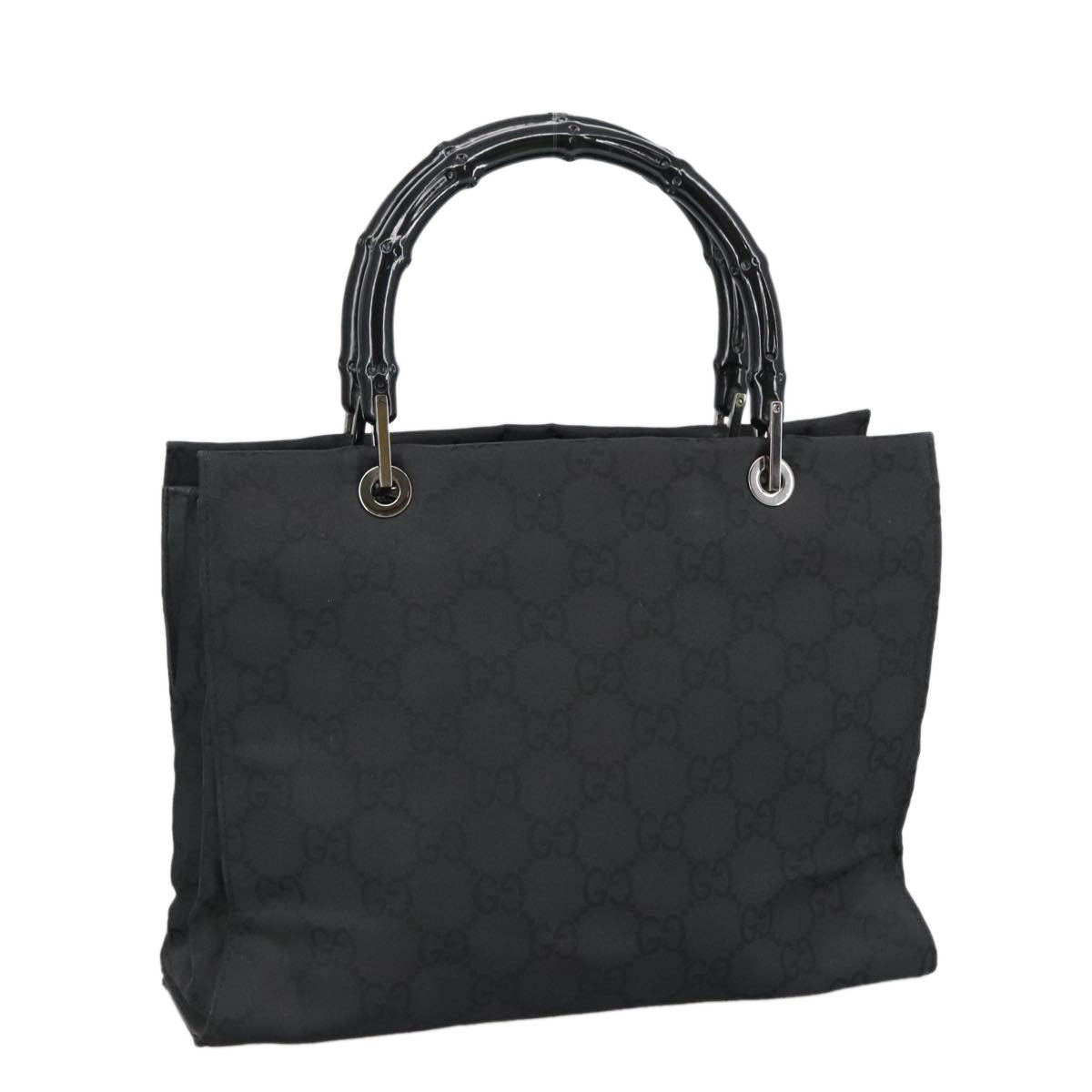Gucci Vintage Bamboo Handle Tote Gg Nylon Black Nylon Tote Bag Bag (Pre-Loved)