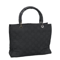 Gucci Vintage Bamboo Handle Tote Gg Nylon Black Nylon Tote Bag Bag (Pre-Loved)