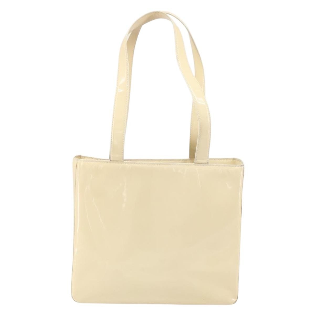 Chanel Vintage Embossed Logo Shoulder Bag Patent Beige Patent_Leather Tote Bag Bag (Pre-Loved)