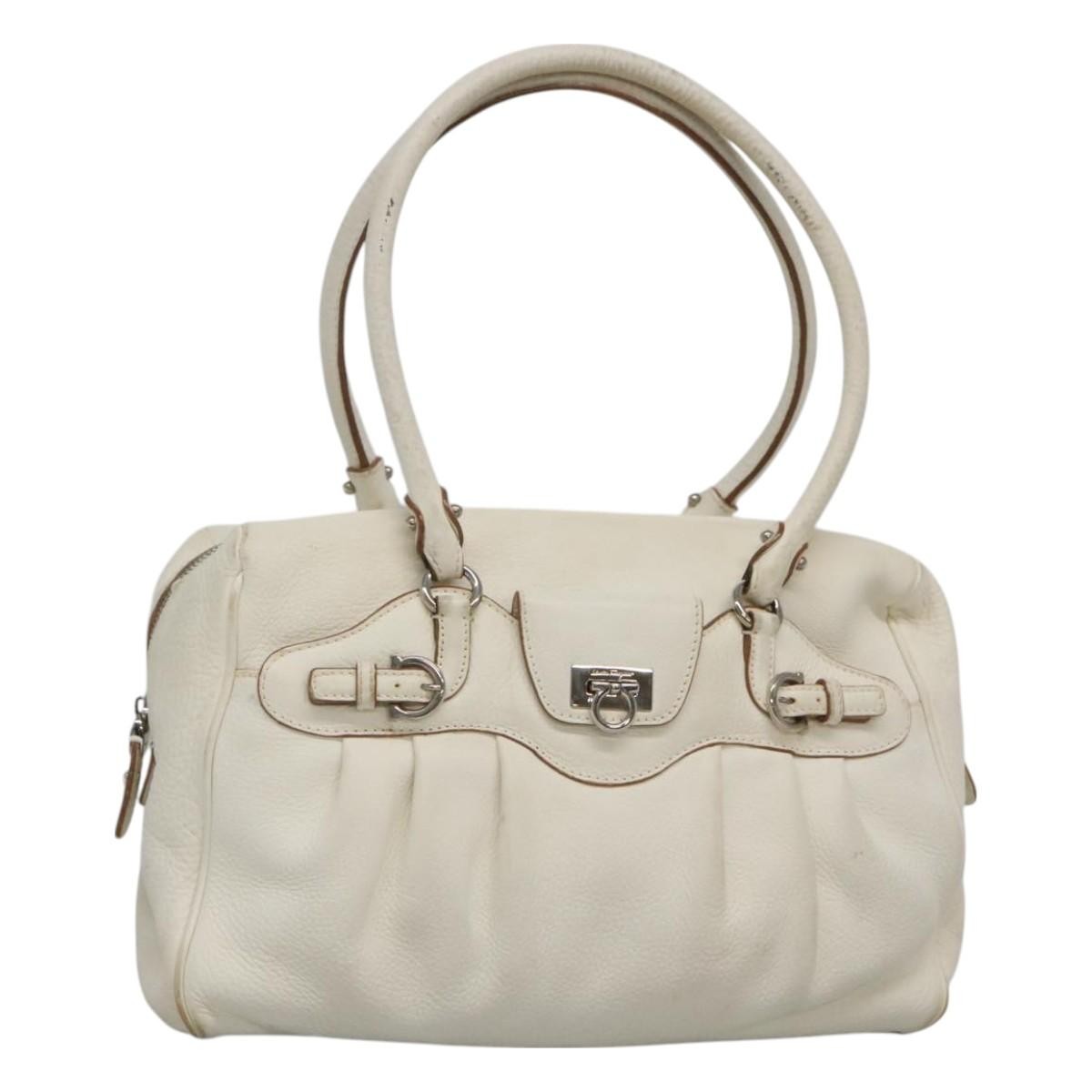 Salvatore Ferragamo Gancini Buckle Shoulder Bag Leather White Leather Shoulder Bag Bag (Authentic Pre-Loved)