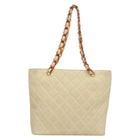 Chanel Vintage Cc Tote Leather Beige Leather Tote Bag Bag (Authentic Pre-Loved)