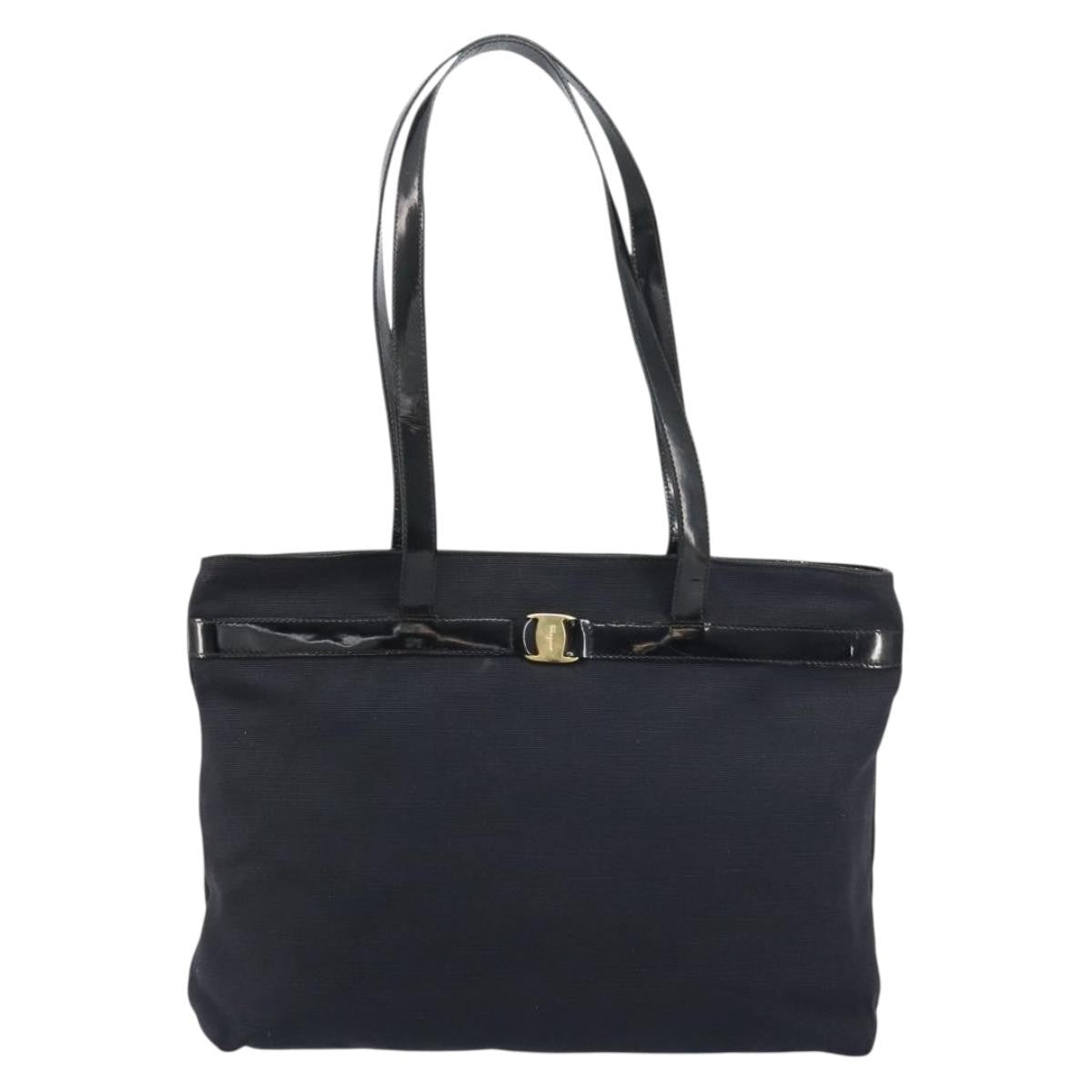 Salvatore Ferragamo Vala Tote Canvas Black Canvas Tote Bag Bag (Authentic Pre-Loved)