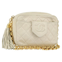 Chanel Vintage Front Pocket Camera Bag Quilted Lambskin Beige Leather Shoulder Bag Bag (Authentic Pre-Loved)