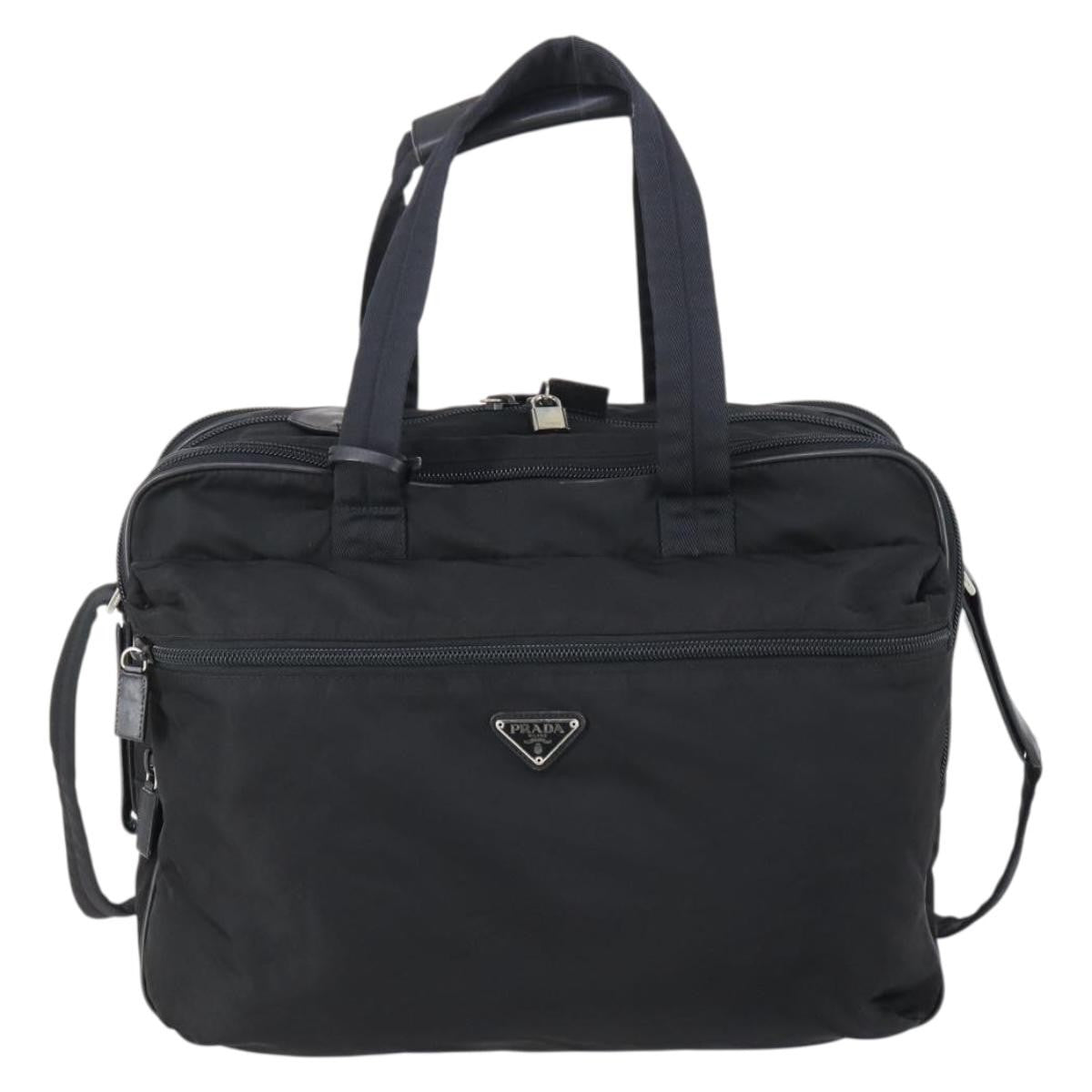 Prada Porta Computer Briefcase Tessuto And Saffiano Leather Black Nylon Briefcase Bag (Authentic Pre-Loved)