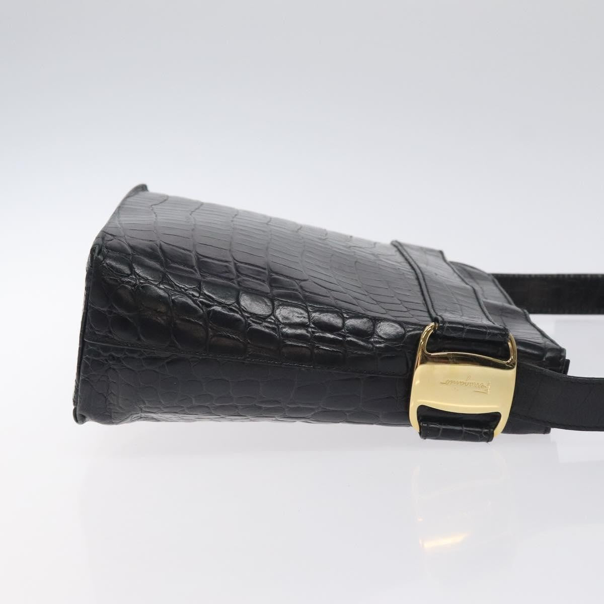 Salvatore Ferragamo Vara Shoulder Bag Leather Black Leather Shoulder Bag Bag (Authentic Pre-Loved)