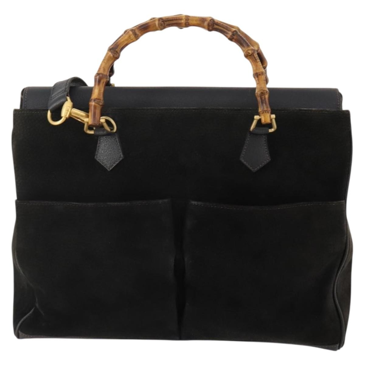 Gucci Vintage Diana Bamboo Top Handle Tote Ostrich Black Suede Tote Bag Bag (Authentic Pre-Loved)