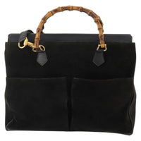 Gucci Vintage Diana Bamboo Top Handle Tote Ostrich Black Suede Tote Bag Bag (Authentic Pre-Loved)