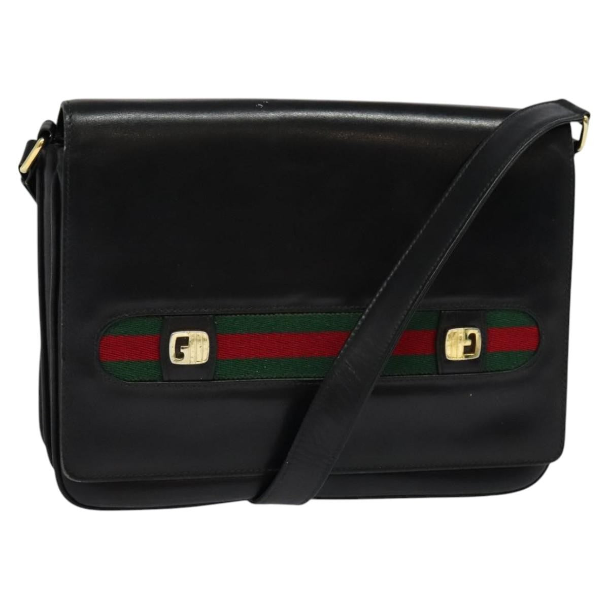 Gucci Sherry Line Shoulder Bag Leather Black Leather Shoulder Bag Bag (Authentic Pre-Loved)