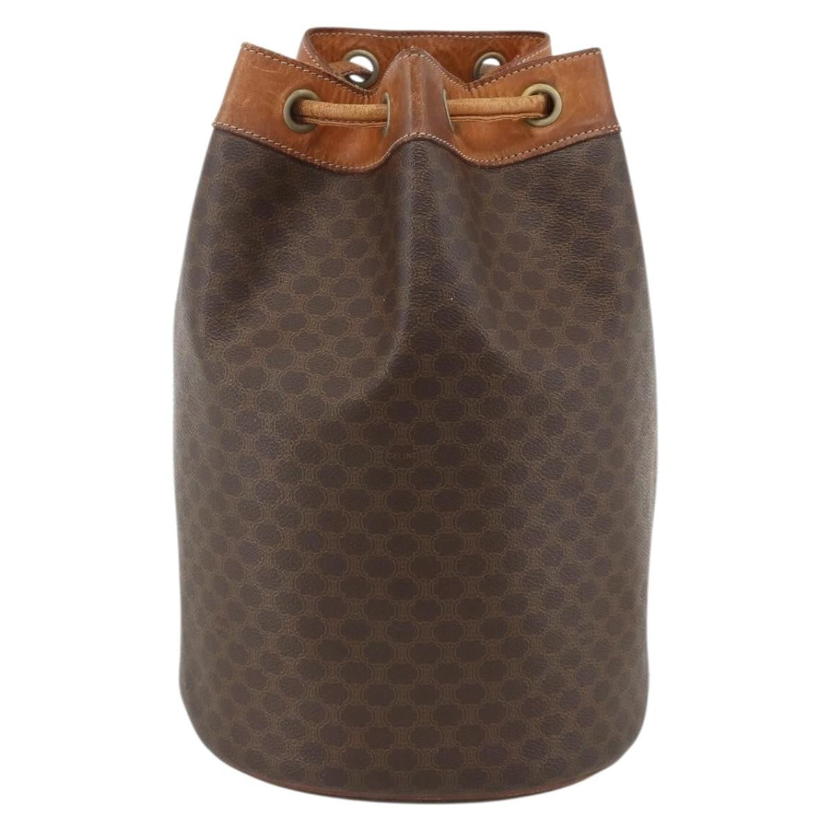 Celine Vintage Macadam Backpack Canvas And Leather Brown Canvas Backpack Bag (Pre-Loved)