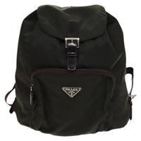 Prada Front Pocket Buckle Backpack Nylon Khaki Nylon Backpack Bag (Authentic Pre-Loved)