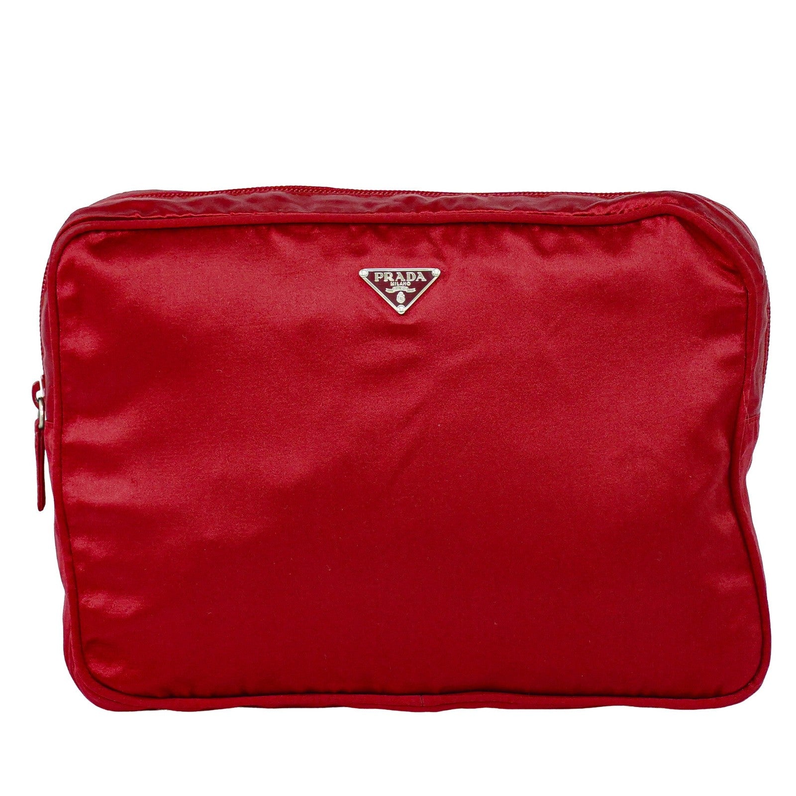 Prada Zip Around Toiletry Bag Silk Red Satin Clutche & Pouche Bag (Authentic Pre-Loved)