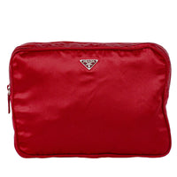 Prada Zip Around Toiletry Bag Silk Red Satin Clutche & Pouche Bag (Authentic Pre-Loved)