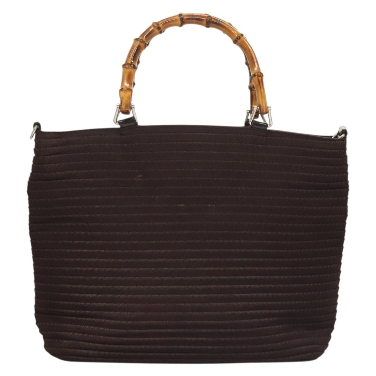 Gucci Vintage Bamboo Handle Tote Nylon Brown Synthetic Bag (Authentic Pre-Loved)