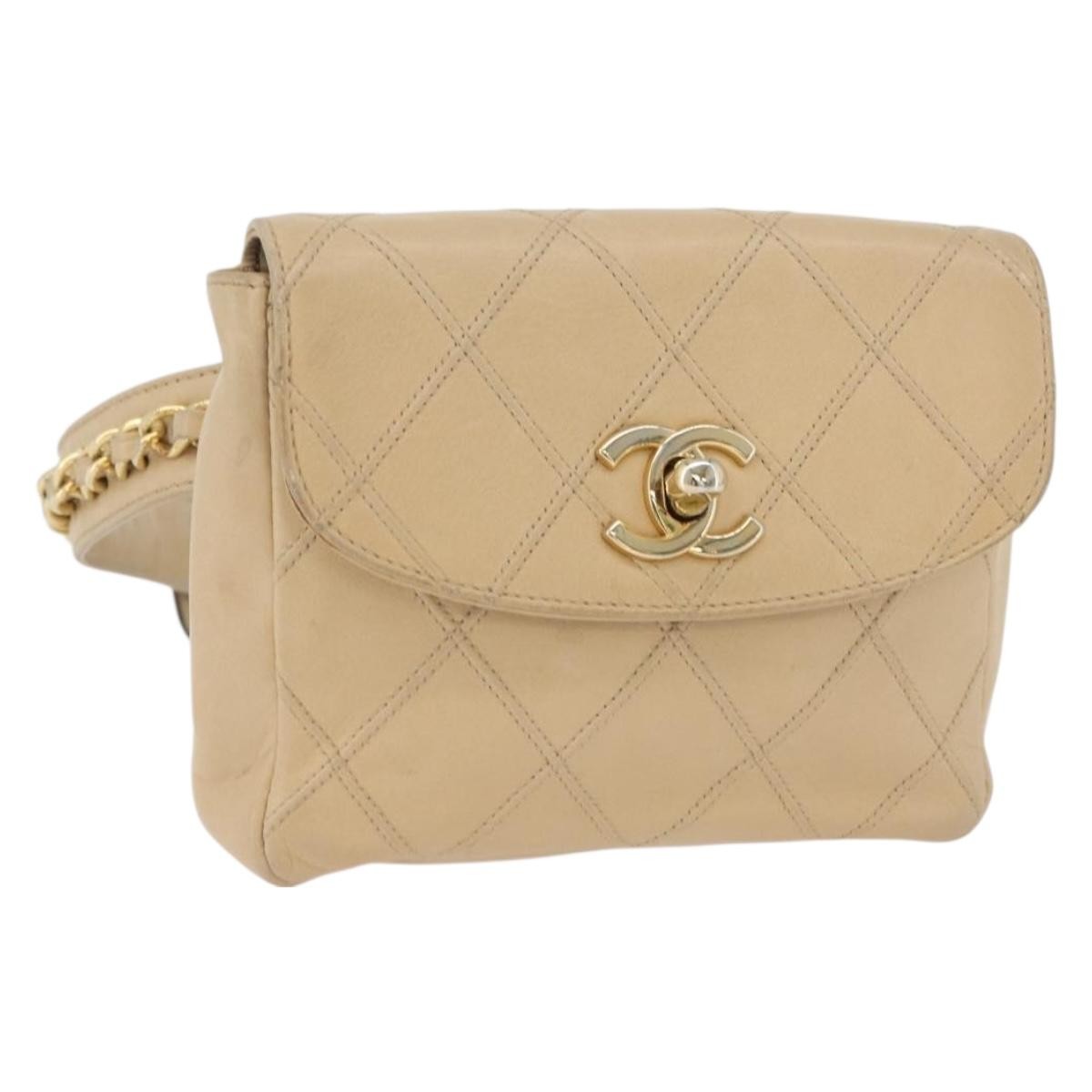 Chanel Cc Flap Belt Bag Quilted Lambskin Beige Leather Clutche & Pouche Bag (Authentic Pre-Loved)