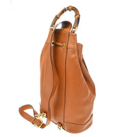 Gucci Vintage Bamboo Sling Backpack Leather Brown Leather Backpack Bag (Authentic Pre-Loved)