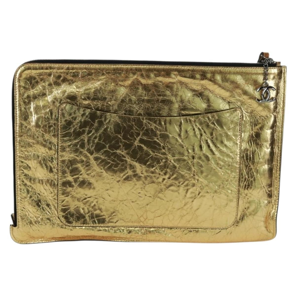 Chanel Feminine Pouch Crinkled Leather Gold Leather Clutche & Pouche Bag (Pre-Loved)