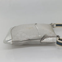 Gucci Zip Messenger Bag Gg Canvas With Perforated Leather Silver Canvas Shoulder Bag Bag (Pre-Loved)