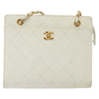 Chanel Cc Shoulder Bag Quilted Caviar White Leather Bag (Pre-Loved)