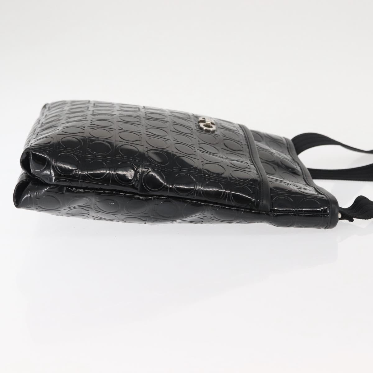 Salvatore Ferragamo Gancini Shoulder Bag Patent Leather Black Patent_Leather Shoulder Bag Bag (Authentic Pre-Loved)