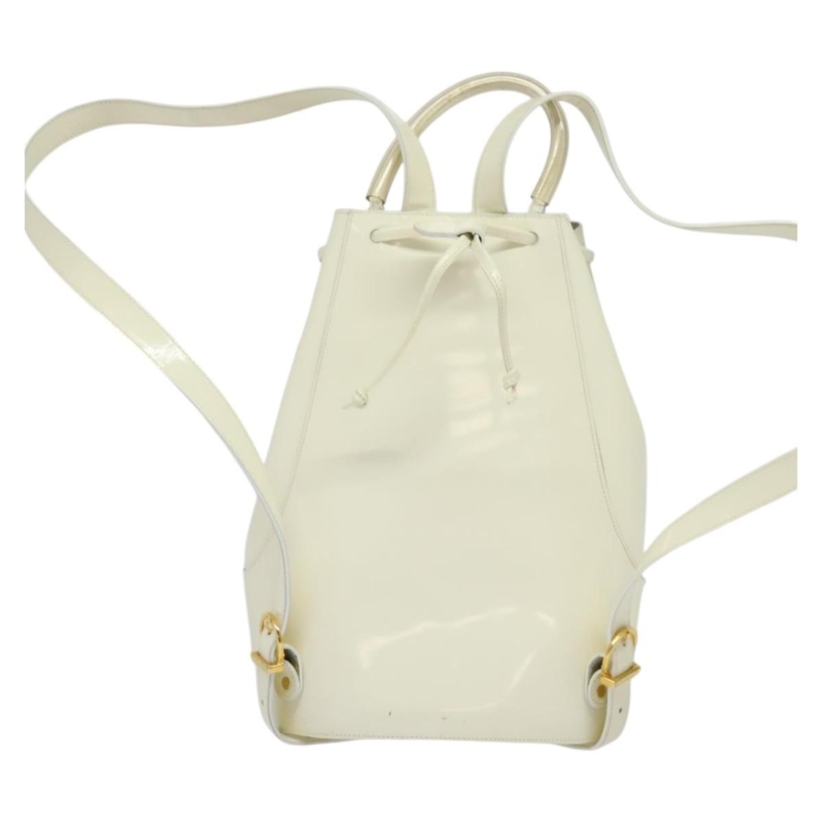 Salvatore Ferragamo Vintage Gancini Backpack Patent Leather White Patent_Leather Backpack Bag (Authentic Pre-Loved)