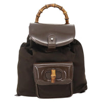 Gucci Vintage Bamboo Backpack Nylon And Patent Leather Brown Nylon Backpack Bag (Authentic Pre-Loved)