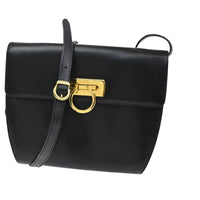 Salvatore Ferragamo Gancini Shoulder Bag Leather Black Leather Shoulder Bag Bag (Pre-Loved)