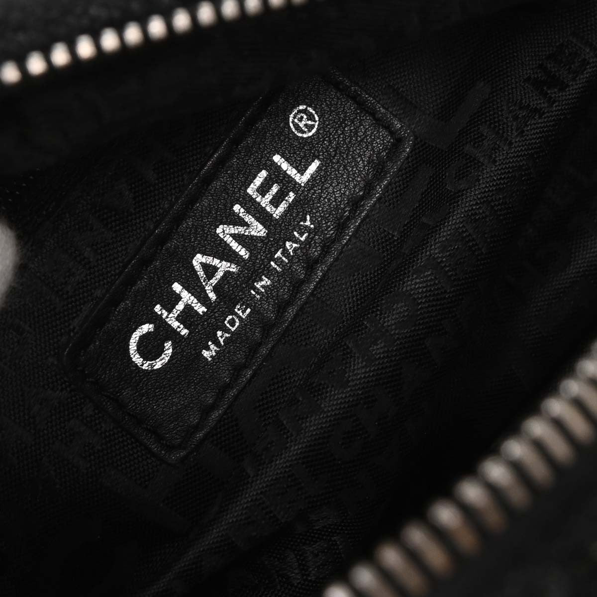 Chanel Vintage Zip Bowler Bag Printed Jacquard Black Cotton Shoulder Bag Bag (Pre-Loved)