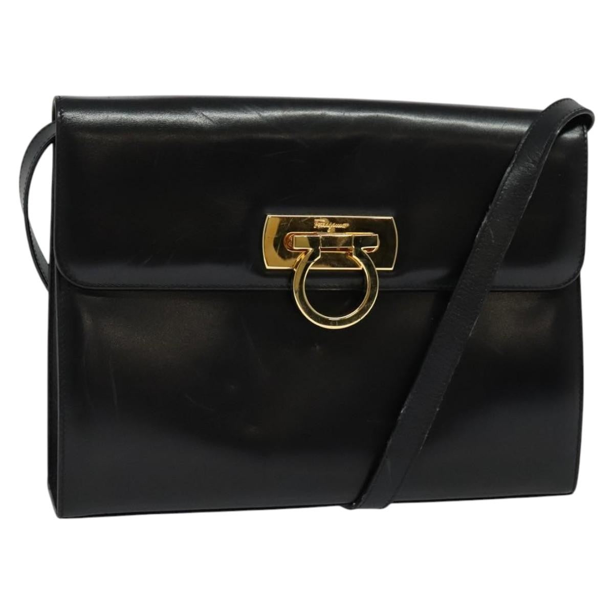 Salvatore Ferragamo Gancini Shoulder Bag Leather Black Leather Shoulder Bag Bag (Authentic Pre-Loved)